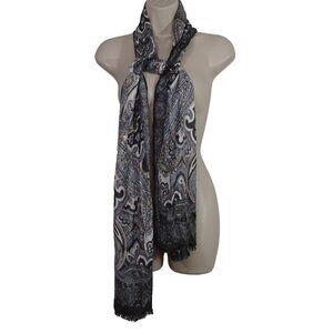 Liz Claiborne Gray Paisley Scarf Women One Size Rayon Raw Hem Casual Work